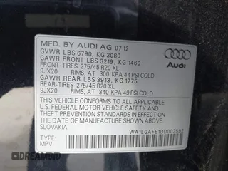 2013 Audi Q7 3.0T Premium Plus with VIN WA1LGAFE1DD002592, listed as a IAAI auction lot 41710303 with 160,696 mi miles. Bid and sale history available at carsss.com. Image 9.