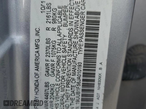 2018 Acura TLX w/Technology Pkg with VIN 19UUB1F56JA010193, listed as a Copart auction lot 46982145 with 259,757 mi miles and Salvage Title. Bid and sale history available at carsss.com. Image 13.