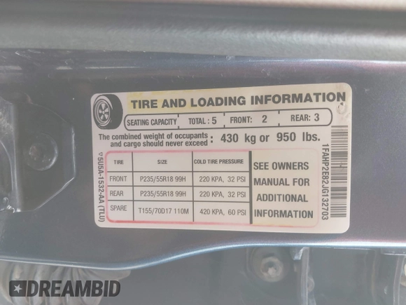 2018 Ford Taurus SEL with VIN 1FAHP2E82JG132703, listed as a IAAI auction lot 42498828 with 66,240 mi miles and . Bid and sale history available at DreamBid. Image 9.