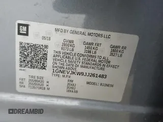 2018 Chevrolet Traverse Premier z VIN 1GNEVJKW9JJ261483, wystawiony jako Copart lot #50180235 z przebiegiem 97 537 mil mil oraz Szkoda całkowita • Salvage title. Historia ofert i sprzedaży dostępna na DreamBid. Obrazek 13.