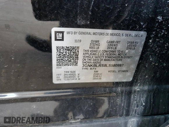 2020 Chevrolet Blazer Premier with VIN 3GNKBLRS8LS580997, listed as a Copart auction lot 47553255 with 46,373 mi miles and Salvage title. Bid and sale history available at DreamBid. Image 13.