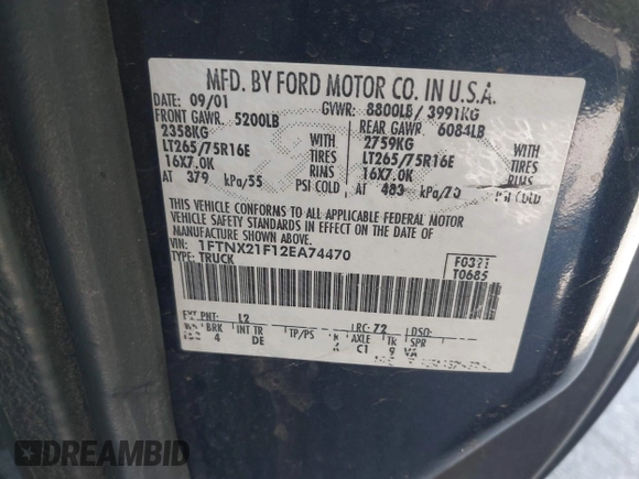 2002 Ford F-250 XL z VIN 1FTNX21F12EA74470, wystawiony jako IAAI lot #41993513 z przebiegiem 205 684 mil mil oraz . Historia ofert i sprzedaży dostępna na DreamBid. Obrazek 9.