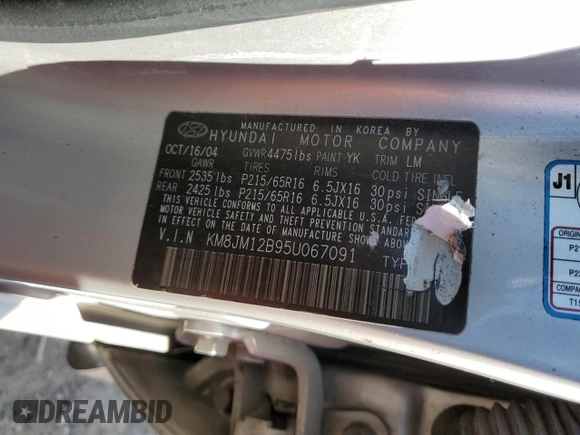 2005 Hyundai Tucson GL with VIN KM8JM12B95U067091, listed as a Copart auction lot 79297524 with Not Provided miles and Salvage Title. Bid and sale history available at carsss.com. Image 14.
