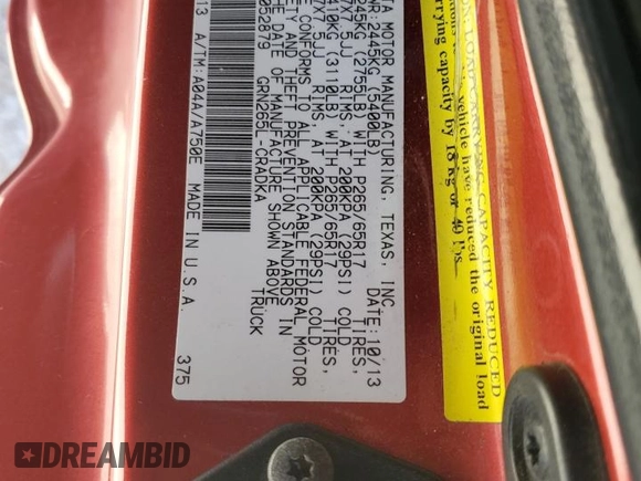 2014 Toyota Tacoma PreRunner with VIN 5TFTU4GN9EX052879, listed as a Copart auction lot 49466945 with 186,032 mi miles and Salvage title. Bid and sale history available at DreamBid. Image 12.
