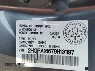 2009 Honda Civic LX-S z VIN 2HGFA16679H101197, wystawiony jako Copart lot #60532265 z przebiegiem 310 043 mil mil oraz Szkoda całkowita • Salvage title. Historia ofert i sprzedaży dostępna na DreamBid. Obrazek 13.