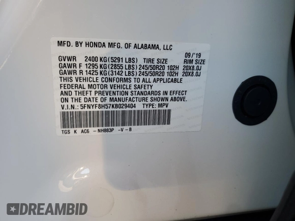 2019 Honda Passport EX-L z VIN 5FNYF8H57KB029404, wystawiony jako Copart lot #86810504 z przebiegiem Nie podano mil oraz Szkoda całkowita • Salvage title. Historia ofert i sprzedaży dostępna na DreamBid. Obrazek 13.