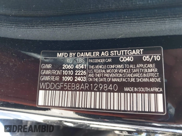 2010 Mercedes-Benz C-Class C 300 Sport with VIN WDDGF5EB8AR129840, listed as a IAAI auction lot 41643236 with 184,797 mi miles. Bid and sale history available at carsss.com. Image 9.
