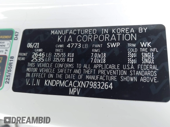 2022 Kia Sportage LX with VIN KNDPMCACXN7983264, listed as a IAAI auction lot 41621970 with 59,237 mi miles and . Bid and sale history available at carsss.com. Image 9.