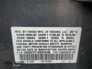 2013 Acura ILX Tech Pkg with VIN 19VDE1F71DE010166, listed as a Copart auction lot 62757004 with 120,755 mi miles and Salvage Title. Bid and sale history available at carsss.com. Image 12.