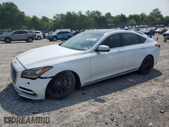2018 Genesis G80 3.8L with VIN KMHGN4JEXJU245900, listed as a Copart auction lot 60552515 with 107,502 mi miles and Salvage title. Bid and sale history available at DreamBid. Image 1.
