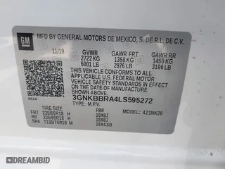 2020 Chevrolet Blazer LT with VIN 3GNKBBRA4LS595272, listed as a IAAI auction lot 41838960 with 64,544 mi miles. Bid and sale history available at carsss.com. Image 9.