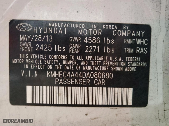 2013 Hyundai Sonata Hybrid with VIN KMHEC4A44DA080680, listed as a Copart auction lot 44304545 with 86,587 mi miles and Salvage Title. Bid and sale history available at carsss.com. Image 12.