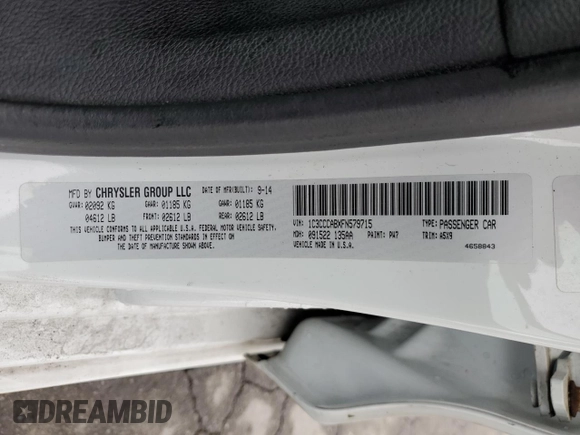 2015 Chrysler 200 Limited with VIN 1C3CCCABXFN579715, listed as a Copart auction lot 55573305 with 138,891 mi miles and Salvage Title. Bid and sale history available at DreamBid. Image 12.
