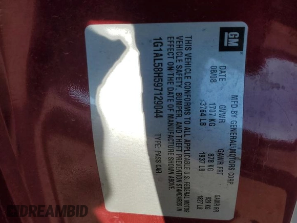 2009 Chevrolet Cobalt with VIN 1G1AL58H597129044, listed as a Copart auction lot 89002315 with 149,017 mi miles and Salvage Title. Bid and sale history available at DreamBid. Image 14.