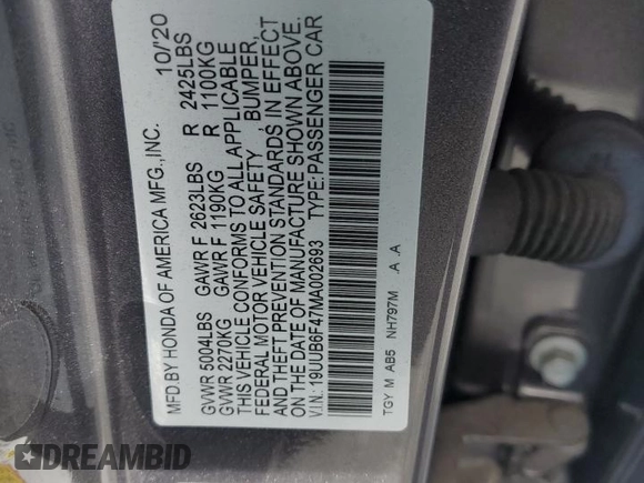 2021 Acura TLX w/Technology Package with VIN 19UUB6F47MA002693, listed as a Copart auction lot 44533915 with 63,987 mi miles and Salvage Title. Bid and sale history available at carsss.com. Image 13.
