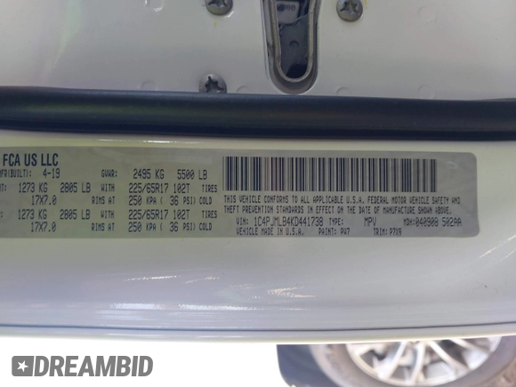 2019 Jeep Cherokee Latitude Plus with VIN 1C4PJMLB4KD441738, listed as a IAAI auction lot 42684317 with 50,480 mi miles and . Bid and sale history available at DreamBid. Image 9.