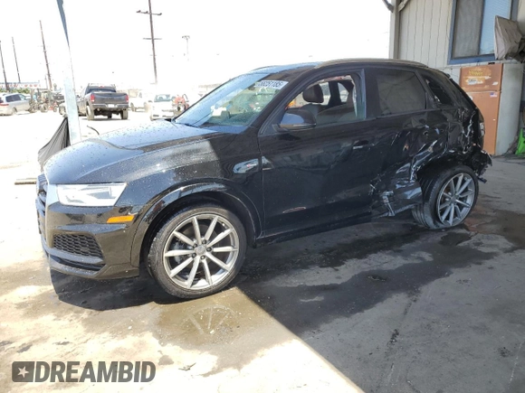 2018 Audi Q3 Premium with VIN WA1BCCFS9JR033287, listed as a Copart auction lot 58251185 with 157,839 mi miles and Salvage title. Bid and sale history available at DreamBid. Image 1.