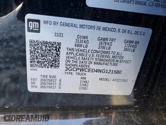 2022 Chevrolet Silverado 1500 LT with VIN 3GCPWCED4NG121580, listed as a Copart auction lot 47282425 with 93,434 mi miles and Salvage Title. Bid and sale history available at DreamBid. Image 14.