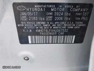 2017 Hyundai Elantra SE with VIN KMHD74LFXHU367332, listed as a IAAI auction lot 41652651 with 110,101 mi miles. Bid and sale history available at carsss.com. Image 9.