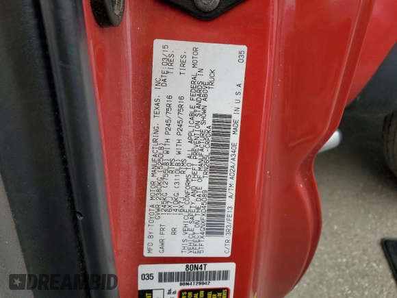 2015 Toyota Tacoma PreRunner with VIN 5TFTX4GNXFX045089, listed as a Copart auction lot 61081205 with 59,153 mi miles and Salvage title. Bid and sale history available at DreamBid. Image 12.
