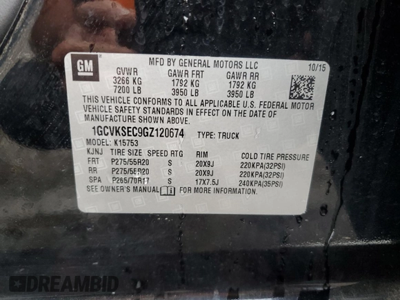 2016 Chevrolet Silverado 1500 LTZ with VIN 1GCVKSEC9GZ120674, listed as a Copart auction lot 71705864 with 64,231 mi miles and Salvage Title. Bid and sale history available at carsss.com. Image 14.