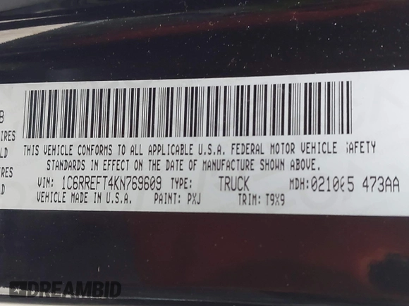 2019 Ram 1500 Big Horn z VIN 1C6RREFT4KN769609, wystawiony jako IAAI lot #42401229 z przebiegiem 46 049 mil mil oraz . Historia ofert i sprzedaży dostępna na DreamBid. Obrazek 9.