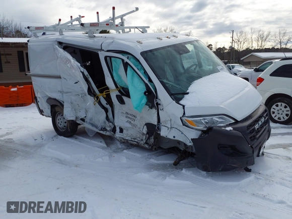 2023 Ram ProMaster Cargo with VIN 3C6LRVNG1PE548538, listed as a IAAI auction lot 41082571 with 21,357 mi miles and . Bid and sale history available at DreamBid. Image 1.