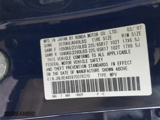 2007 Honda CR-V EX with VIN JHLRE48597C078370, listed as a IAAI auction lot 42042597 with 238,574 mi miles. Bid and sale history available at carsss.com. Image 9.