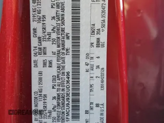 2014 Ford Escape Titanium with VIN 1FMCU9J93EUD36496, listed as a Copart auction lot 89377665 with 88,976 mi miles and Salvage Title. Bid and sale history available at DreamBid. Image 13.