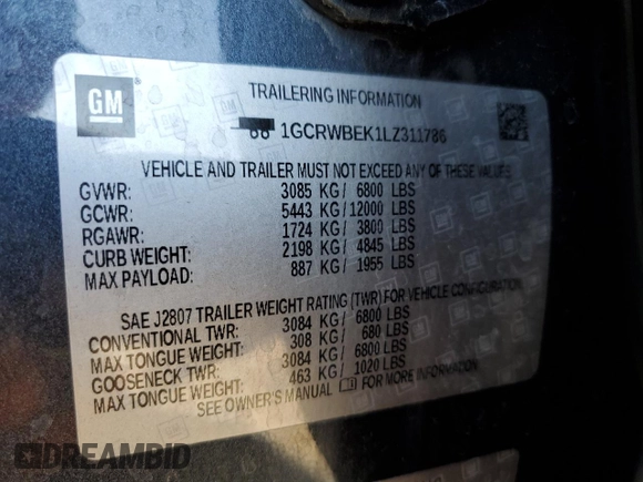 2020 Chevrolet Silverado 1500 Custom with VIN 1GCRWBEK1LZ311786, listed as a Copart auction lot 77437184 with 84,746 mi miles and Salvage Title. Bid and sale history available at carsss.com. Image 15.
