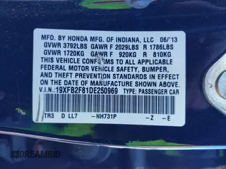 2013 Honda Civic EX with VIN 19XFB2F81DE250969, listed as a IAAI auction lot 42024091 with 115,871 mi miles and . Bid and sale history available at DreamBid. Image 9.