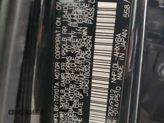 2018 Toyota Prius One z VIN JTDKDTB32J1604294, wystawiony jako Copart lot #87372644 z przebiegiem 99 035 mil mil oraz Szkoda całkowita • Salvage title. Historia ofert i sprzedaży dostępna na DreamBid. Obrazek 12.