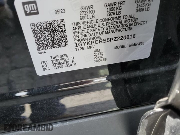 2023 Cadillac XT6 FWD Premium Luxury with VIN 1GYKPCRS5PZ220616, listed as a Copart auction lot 56913725 with 25,860 mi miles and Salvage title. Bid and sale history available at DreamBid. Image 13.