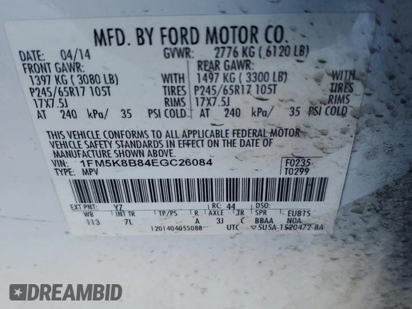 2014 Ford Explorer with VIN 1FM5K8B84EGC26084, listed as a Copart auction lot 45744405 with 170,321 mi miles and Salvage Title. Bid and sale history available at carsss.com. Image 13.