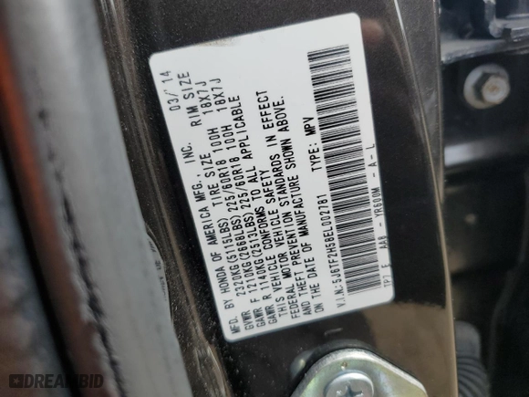 2014 Honda Crosstour EX-L with VIN 5J6TF2H58EL002781, listed as a Copart auction lot 68414784 with 119,766 mi miles and Clean Title. Bid and sale history available at carsss.com. Image 12.