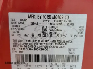 2008 Ford Escape Limited с VIN 1FMCU04168KB85011, выставлен на аукционе Copart как лот 56763465 с пробегом 147 710 миль миль и Списание • Salvage title. История ставок и продаж доступна на DreamBid. Изображение 13.