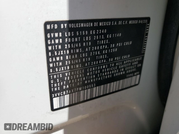 2023 Volkswagen Tiguan SE R-Line Black z VIN 3VVCB7AX7PM100553, wystawiony jako Copart lot #55635535 z przebiegiem 33 596 mil mil oraz Szkoda całkowita • Salvage title. Historia ofert i sprzedaży dostępna na DreamBid. Obrazek 12.