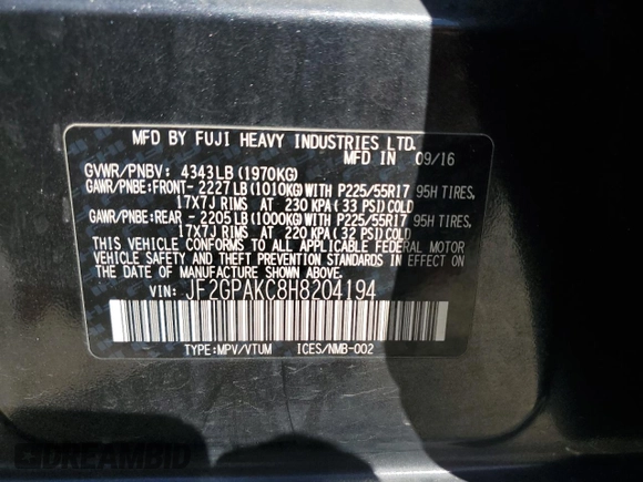 2017 Subaru Crosstrek Limited с VIN JF2GPAKC8H8204194, выставлен на аукционе Copart как лот 66353865 с пробегом 64 134 миль миль и Списание • Salvage title. История ставок и продаж доступна на DreamBid. Изображение 13.