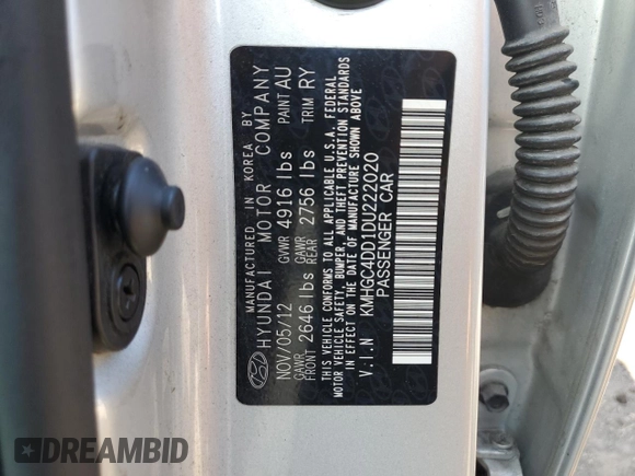 2013 Hyundai Genesis 3.8L with VIN KMHGC4DD1DU222020, listed as a Copart auction lot 72063904 with 148,786 mi miles and Clean Title. Bid and sale history available at carsss.com. Image 12.