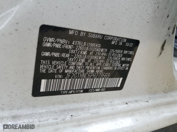 2023 Subaru Crosstrek Limited with VIN JF2GTHNC6PH279569, listed as a Copart auction lot 42968915 with 13,597 mi miles and Salvage Title. Bid and sale history available at carsss.com. Image 13.