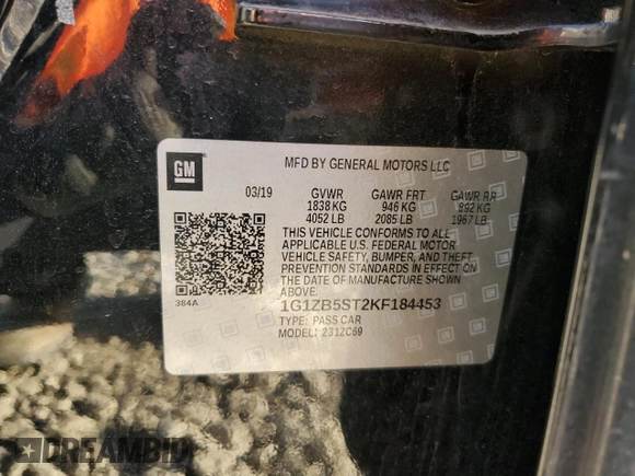 2019 Chevrolet Malibu LS with VIN 1G1ZB5ST2KF184453, listed as a Copart auction lot 52422955 with 65,716 mi miles and Salvage Title. Bid and sale history available at DreamBid. Image 14.