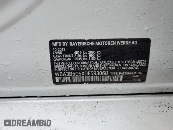 2013 BMW 3 Series 328i xDrive with VIN WBA3B5C5XDF593068, listed as a Copart auction lot 44933655 with 81,193 mi miles and Salvage Title. Bid and sale history available at carsss.com. Image 14.