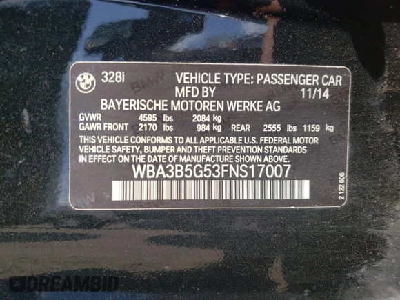 2015 BMW 3 Series 328i xDrive с VIN WBA3B5G53FNS17007, выставлен на аукционе Copart как лот 61973085 с пробегом 118 195 миль миль и Списание • Salvage title. История ставок и продаж доступна на DreamBid. Изображение 12.