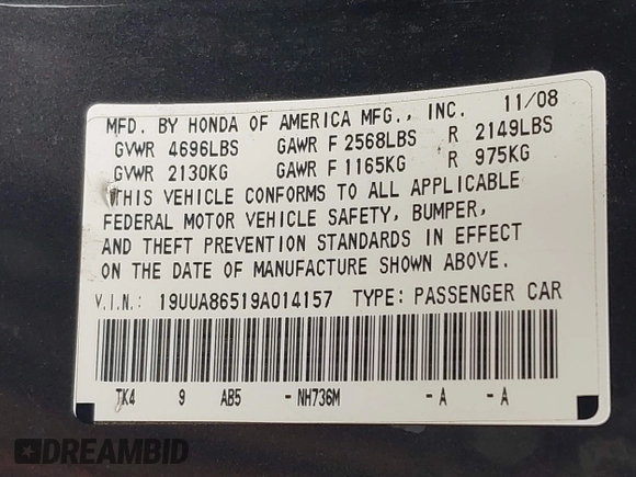 2009 Acura TL Technology z VIN 19UUA86519A014157, wystawiony jako IAAI lot #42058423 z przebiegiem 201 403 mil mil oraz . Historia ofert i sprzedaży dostępna na DreamBid. Obrazek 9.