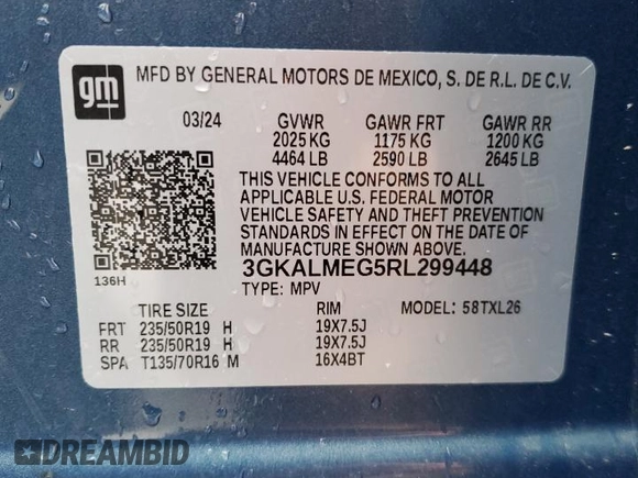 2024 GMC Terrain SLE z VIN 3GKALMEG5RL299448, wystawiony jako Copart lot #51279035 z przebiegiem 8 606 mil mil oraz Szkoda całkowita • Salvage title. Historia ofert i sprzedaży dostępna na DreamBid. Obrazek 14.