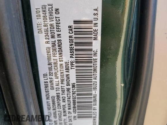 2002 Subaru Legacy Outback Limited с VIN 4S3BH686527621385, выставлен на аукционе Copart как лот 57470185 с пробегом 196 210 миль миль и Списание • Salvage title. История ставок и продаж доступна на DreamBid. Изображение 12.