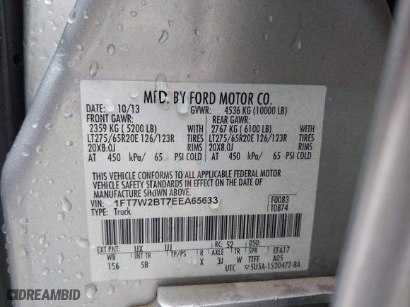 2014 Ford Super Duty F-250 SRW XL with VIN 1FT7W2BT7EEA65633, listed as a IAAI auction lot 41521209 with 222,076 mi miles. Bid and sale history available at carsss.com. Image 9.
