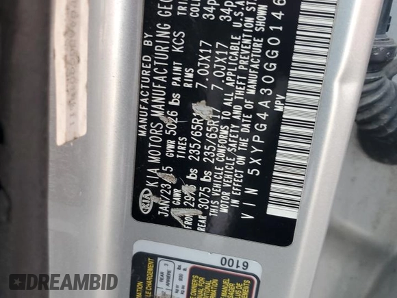 2016 Kia Sorento L with VIN 5XYPG4A30GG014611, listed as a Copart auction lot 41876985 with Not Provided miles and Salvage Title. Bid and sale history available at DreamBid. Image 14.