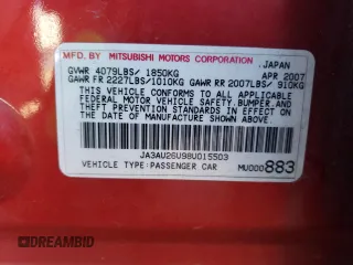 2008 Mitsubishi Lancer DE with VIN JA3AU26U98U015503, listed as a Copart auction lot 75131434 with 162,927 mi miles and Salvage Title. Bid and sale history available at DreamBid. Image 12.