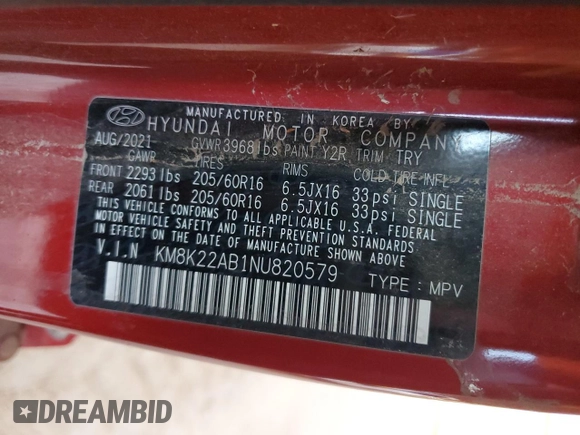 2022 Hyundai Kona Preferred with VIN KM8K22AB1NU820579, listed as a Copart auction lot 55270415 with Not Provided miles and Salvage Title. Bid and sale history available at carsss.com. Image 13.